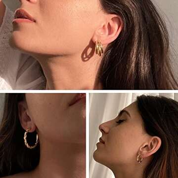 Trendy 9 Pairs Gold Open Hoop Earrings Set for Women