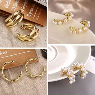 Trendy 9 Pairs Gold Open Hoop Earrings Set for Women