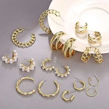 Trendy 9 Pairs Gold Open Hoop Earrings Set for Women