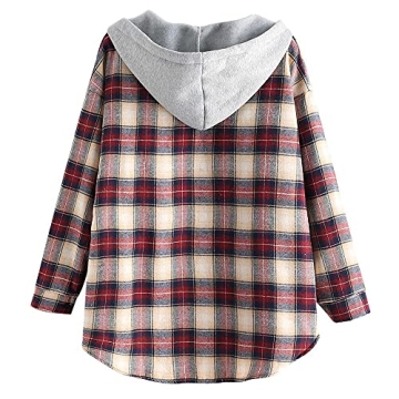 ZAFUL Women's Oversized Plaid Fleece Lined Hooded Jacket