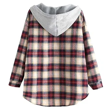 ZAFUL Women's Oversized Plaid Fleece Lined Hooded Jacket