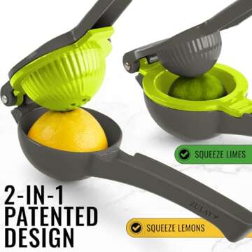 Zulay Metal 2-In-1 Lemon Squeezer Manual - Sturdy, Max Extraction Hand Juicer Lemon Squeezer Gets Ev...