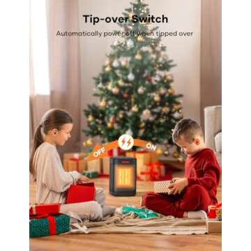 500W PTC Small Ceramic Electric Heater, Portable Electric Space Heater with One-Click, Fast Safety H...