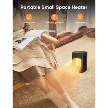 500W PTC Small Ceramic Electric Heater, Portable Electric Space Heater with One-Click, Fast Safety Heating, Overheating and Tip-Over Protection, Mini Space Heater for Indoor Use Office Bedroom