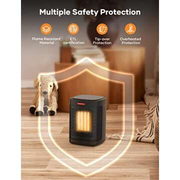 500W PTC Small Ceramic Electric Heater, Portable Electric Space Heater with One-Click, Fast Safety Heating, Overheating and Tip-Over Protection, Mini Space Heater for Indoor Use Office Bedroom