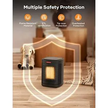 500W PTC Small Ceramic Electric Heater, Portable Electric Space Heater with One-Click, Fast Safety Heating, Overheating and Tip-Over Protection, Mini Space Heater for Indoor Use Office Bedroom