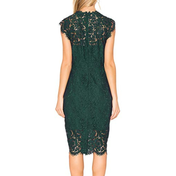 MEROKEETY Women's Sleeveless Lace Floral Elegant Cocktail Dress Crew Neck Knee Length for Party, Dark Green, Small