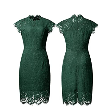 MEROKEETY Women's Sleeveless Lace Floral Elegant Cocktail Dress Crew Neck Knee Length for Party, Dark Green, Small
