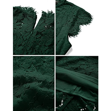 MEROKEETY Women's Sleeveless Lace Floral Elegant Cocktail Dress Crew Neck Knee Length for Party, Dark Green, Small