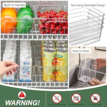 HOMER Set of 6 Refrigerator Organizer Bins, Pantry Organization and Storage Bins, Fridge Organizers with Cutout Handles, Clear Plastic Storage Bins for Pantry - BPA Free Kitchen Organizers