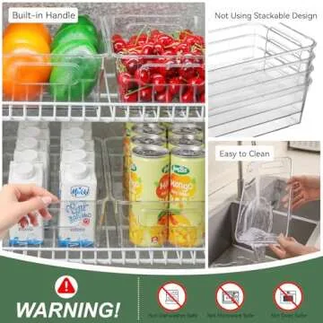 HOMER Set of 6 Refrigerator Organizer Bins, Pantry Organization and Storage Bins, Fridge Organizers with Cutout Handles, Clear Plastic Storage Bins for Pantry - BPA Free Kitchen Organizers