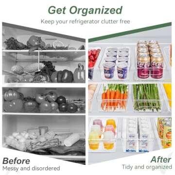 HOMER Set of 6 Refrigerator Organizer Bins, Pantry Organization and Storage Bins, Fridge Organizers with Cutout Handles, Clear Plastic Storage Bins for Pantry - BPA Free Kitchen Organizers