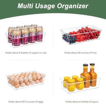 HOMER Set of 6 Refrigerator Organizer Bins, Pantry Organization and Storage Bins, Fridge Organizers with Cutout Handles, Clear Plastic Storage Bins for Pantry - BPA Free Kitchen Organizers