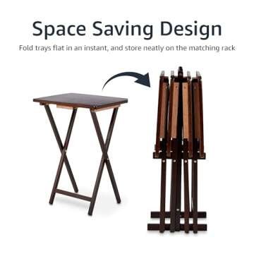 Amazon Basics Classic Foldable Portable TV Dinner Rectangular Folding Tray Table with Storage Rack - 4-Pack, Espresso, 14.6 L x 19 W x 26 H inch