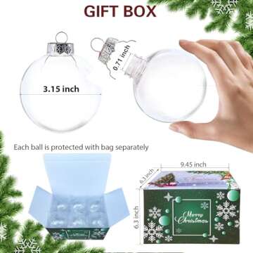 3.15 inch Valentines Day Ball Ornaments Clear Plastic Ornament Balls,12pcs DIY Fillable Christmas Or...