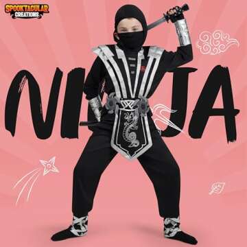Spooktacular Creations Halloween Ninja Costume for Kids, Silver Boys Ninja Costume, Toddler Ninja Ac...