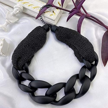 Bocar Statement Chunky Fashion Acrylic Paint Beads Choker Net Chain Necklace for Women Gifts (NK-10510-black)