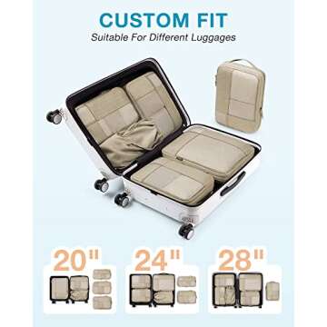 BAGSMART Compression Packing Cubes for Travel, 6 Set Travel Packing Cubes for Carry on Suitcases, Compression Travel Cubes & Suitcase Organizer for Packing with Shoe Bag Khaki