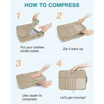 BAGSMART Compression Packing Cubes for Travel, 6 Set Travel Packing Cubes for Carry on Suitcases, Compression Travel Cubes & Suitcase Organizer for Packing with Shoe Bag Khaki