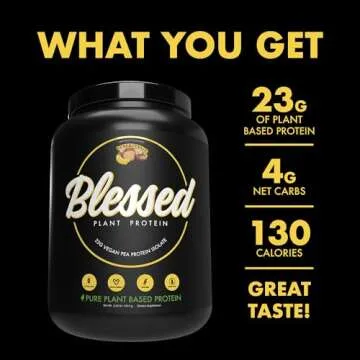 Blessed Vegan Protein Powder - Plant Based Protein Powder Meal Replacement Protein Shake, 23g of Pea Protein Powder, Dairy Free, Gluten Free, Soy Free, No Sugar Added, 30 Servings (Banana Bread)