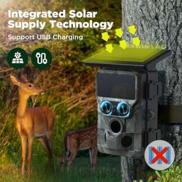 VOOPEAK 2025 Updated Trail Camera Solar Powered, Starlight Night Vision Dual Lens 60MP 4K 30FPS WiFi Bluetooth Game Hunting Cameras with IMX458 Sensors 0.1S Trigger for Outdoor Wildlife Monitoring