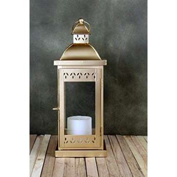 Hosley 15 Inch High Large Clear Glass Iron Classic Style Lantern Gold. Ideal Gift for Parties Weddin...