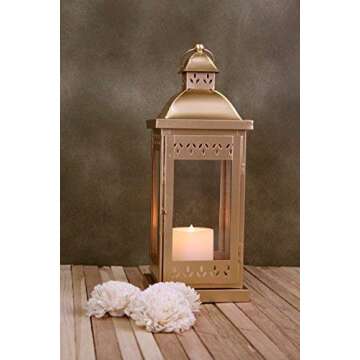 Hosley 15 Inch High Large Clear Glass Iron Classic Style Lantern Gold. Ideal Gift for Parties Weddings Aromatherapy and LED Spa Settings 05