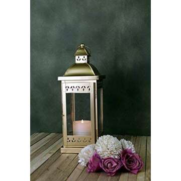 Hosley 15 Inch High Large Clear Glass Iron Classic Style Lantern Gold. Ideal Gift for Parties Weddings Aromatherapy and LED Spa Settings 05