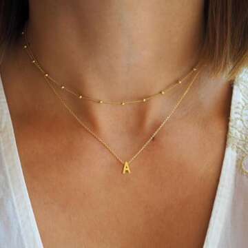 BAYLAY Initial Necklaces for Women - Dainty 18K Gold Filled K Initial Necklace Cut Letter Monogram N...