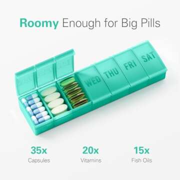 Barhon Pill Organizer Large, Weekly Pill Organizer Pill Box, Medicine Pill Organizer Travel, 7 Day P...