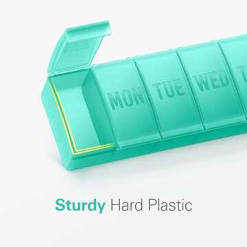 Barhon Pill Organizer Large, Weekly Pill Organizer Pill Box, Medicine Pill Organizer Travel, 7 Day Pill Case for Big Vitamin Supplements Fish Oil, Green