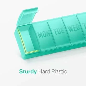 Barhon Pill Organizer Large, Weekly Pill Organizer Pill Box, Medicine Pill Organizer Travel, 7 Day Pill Case for Big Vitamin Supplements Fish Oil, Green