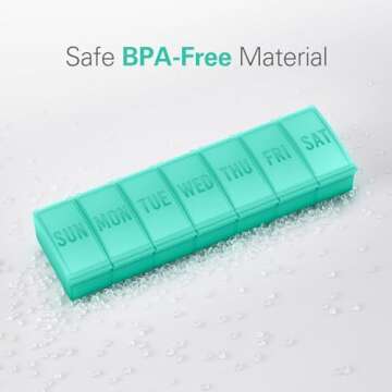 Barhon Pill Organizer Large, Weekly Pill Organizer Pill Box, Medicine Pill Organizer Travel, 7 Day Pill Case for Big Vitamin Supplements Fish Oil, Green