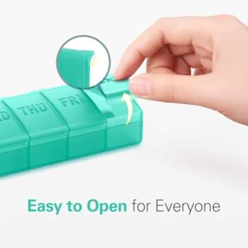 Barhon Pill Organizer Large, Weekly Pill Organizer Pill Box, Medicine Pill Organizer Travel, 7 Day Pill Case for Big Vitamin Supplements Fish Oil, Green