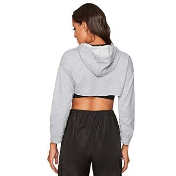 SweatyRocks Women's Solid Black Long Sleeve Pullover Crop Top Hoodie Grey S