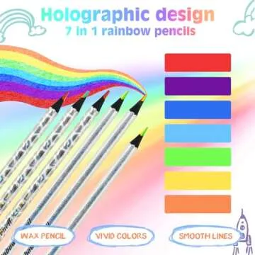 nsxsu 24 Pcs 7 in 1 Rainbow Pencils, Wooden Colored Pencils for Kids, Fun Pencils Multi color Pencil...