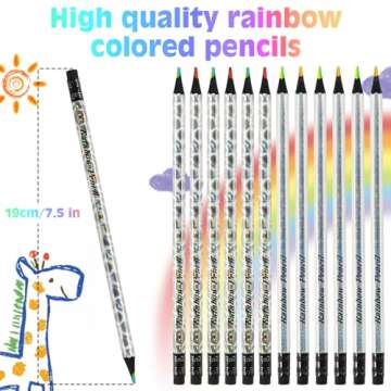 nsxsu 24 Pcs 7 in 1 Rainbow Pencils, Wooden Colored Pencils for Kids, Fun Pencils Multi color Pencil Art Supplies, Party Favor Bags Classroom Gifts, Pre-sharpened