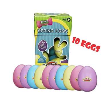 Easter Egg Hunt Filled Plastic Eggs- 10 Pack of 1 Oz Colorful Kids Doh- Play & Mold to Fun Dough Shapes -Candy Alternative for Bunny Basket Stuffers, Pinata Toys, Kids Party Favors- Non-Toxic, Ages 2+