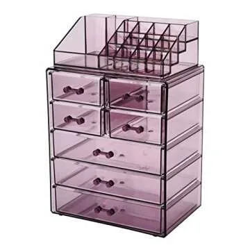 ZHIAI Cosmetic Makeup and Jewelry Storage Case Display - Spacious Design - Great for Bathroom, Dresser, Vanity and Countertop (1 Top 7 Drawers, Purple)