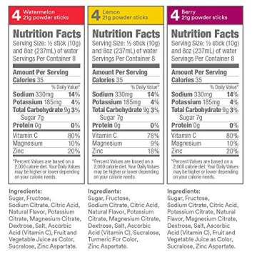 DripDrop ORS - BIG Sticks - Electrolyte Powder For Dehydration Relief Fast - For Workout, Sweating, Heat, & Travel Recovery - Watermelon, Berry, Lemon Variety Pack - 12 x 16oz Servings