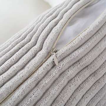 MERNETTE Pack of 2, Corduroy Soft Decorative Square Throw Pillow Cover Cushion Covers Pillowcase, Home Decor Decorations for Sofa Couch Bed Chair 18x18 Inch/45x45 cm (Striped Light Grey)