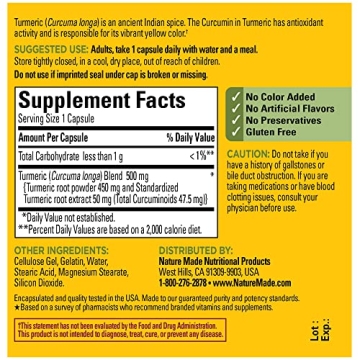 Nature Made Turmeric Curcumin 500 mg Antioxidant Supplement