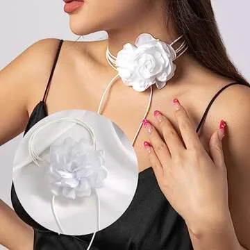 yfstyle Flower Choker for Women Rose Choker Necklace Big Flower Velvet Choker Floral Choker Rose Flower Choker Lace Choker Women's Choker Necklaces Bride Wedding Party Summer Necklaces-2pcs Band W