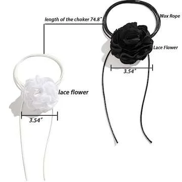 yfstyle Flower Choker for Women Rose Choker Necklace Big Flower Velvet Choker Floral Choker Rose Flower Choker Lace Choker Women's Choker Necklaces Bride Wedding Party Summer Necklaces-2pcs Band W