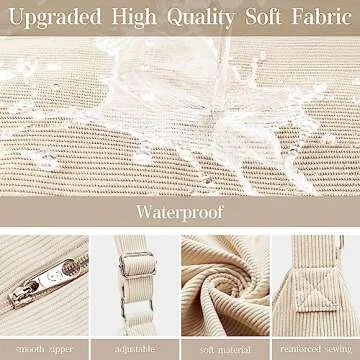 KALIDI Corduroy Tote Bag for Women Casual Zipper Tote Handbag Large Crossbody Hobo Shoulder Bag Fashion Shopper Women Work Tote Purse, Cream White