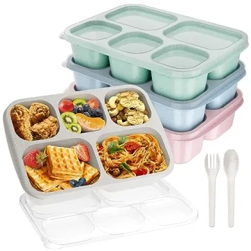 Bento Lunch Box with 5 Compartments - Durable, Dishwasher Safe Containers for Kids & Adults - Perfec...