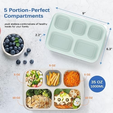 Reusable Bento Lunch Box with 5 Compartments for Meal Prep
