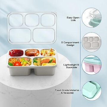 Reusable Bento Lunch Box with 5 Compartments for Meal Prep