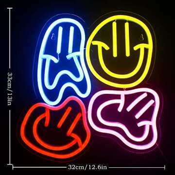 FAXFSIGN Smile Faces Neon Sign Led Colorful Distorted Happy Faces Neon Light Signs for Wall Decor Us...