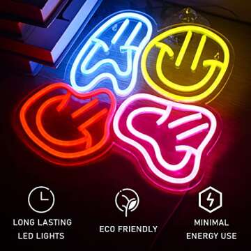 FAXFSIGN Smile Faces Neon Sign Led Colorful Distorted Happy Faces Neon Light Signs for Wall Decor Usb Light Up Signs for Kids Bedroom Aesthetic Preppy Room Decor Party Decoration Teens Gifts